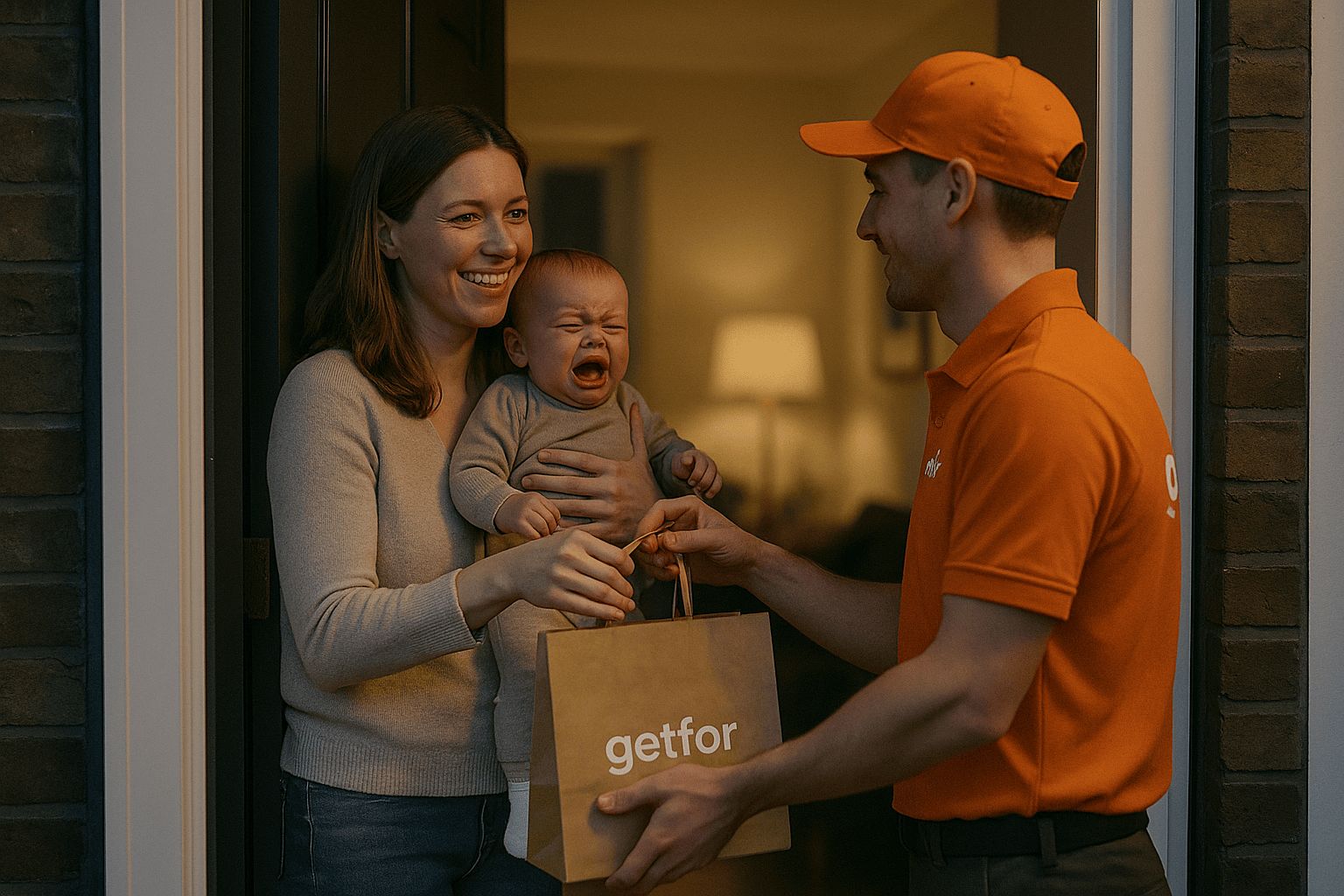getfor driver delivering to mum with crying baby